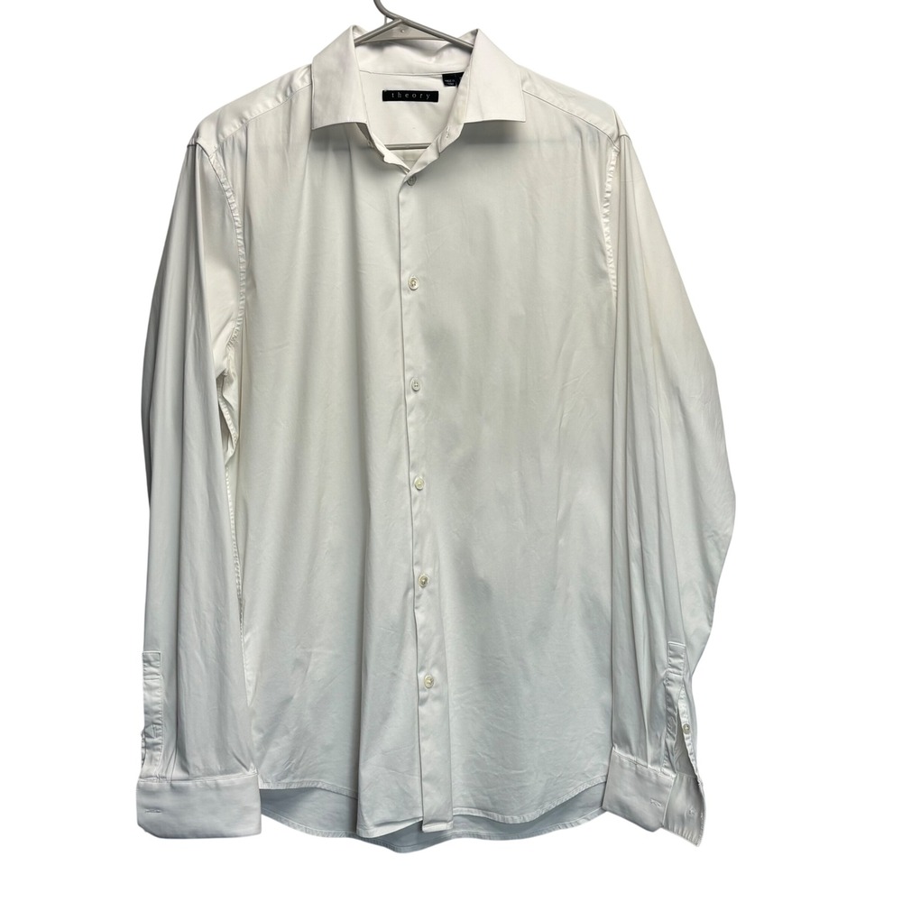 Theory Button Up Dress Shirt Mens L White Long Sleeve Minimalist Professional